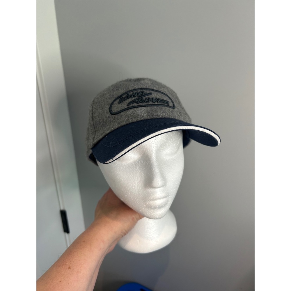 Land Rover Grey Wool Blend Navy Blue Brim‎ Embroidered Logo Strapback Hat Cap